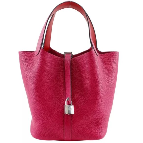 HERMES Picotin LockMM Handbag Rose Extreme pink/SilverHardware Togo Women - Picture 1 of 8